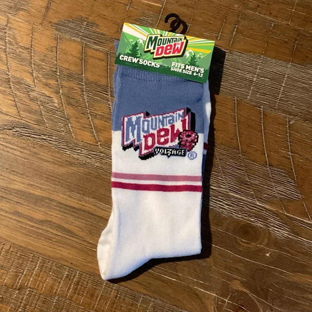NEW Mountain Dew Voltage Mens Crew Socks 2 Pair Bundle Blue White Shoe Size 6-12